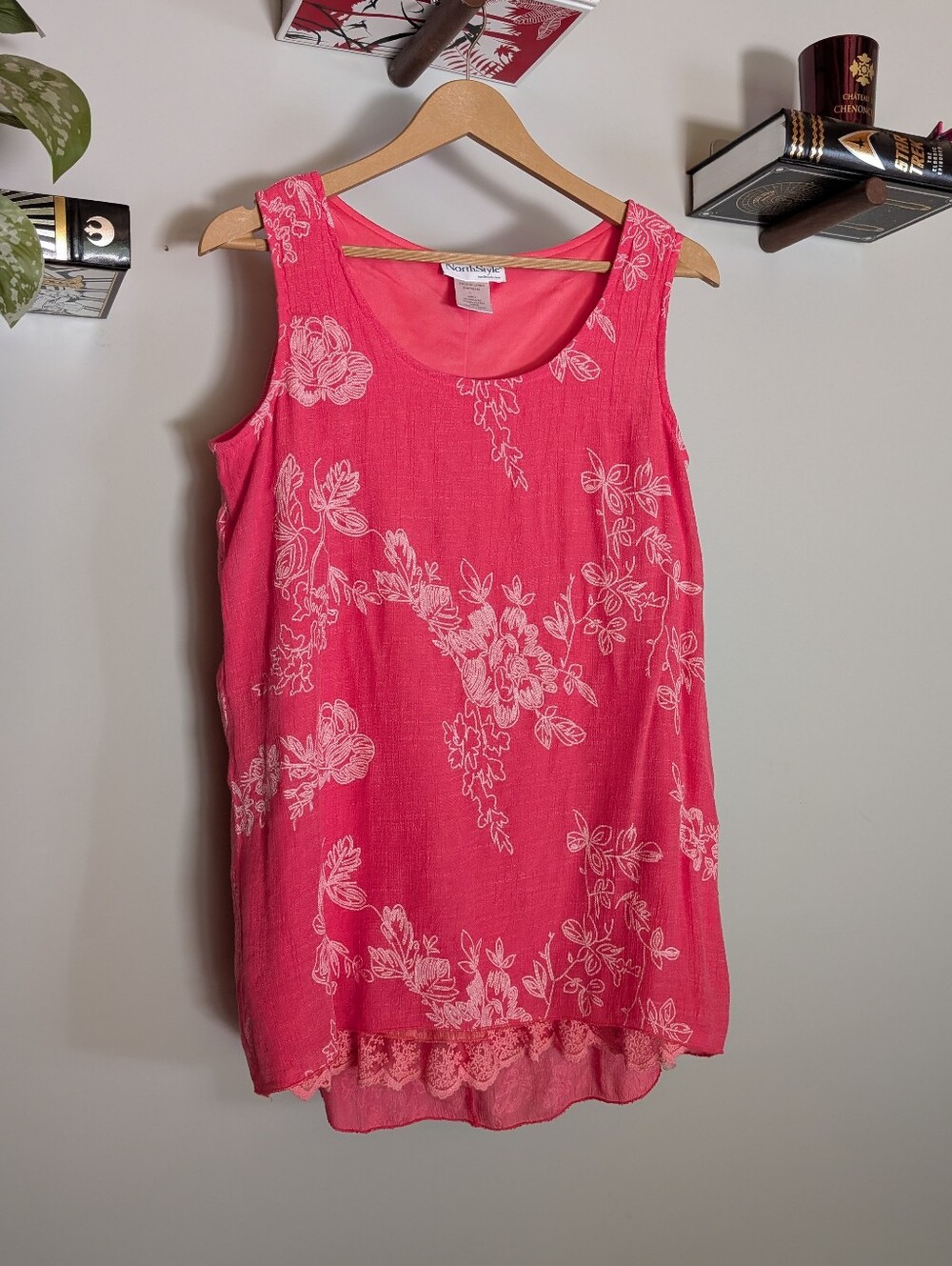 Pink Floral Summer Tank With Lace Underlay NorthStyle - Large